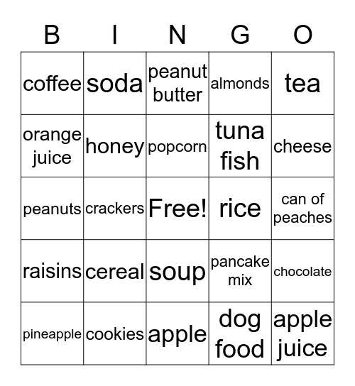 Food Bingo Card