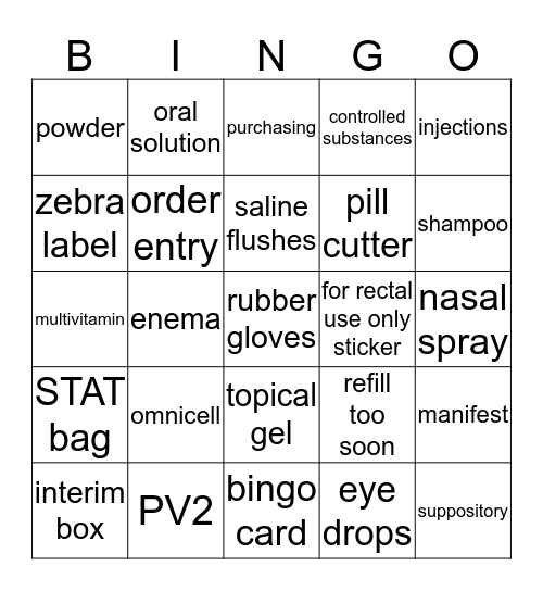 Pharmacy Bingo Card