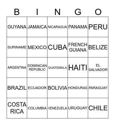 Middle American Regions Bingo Card