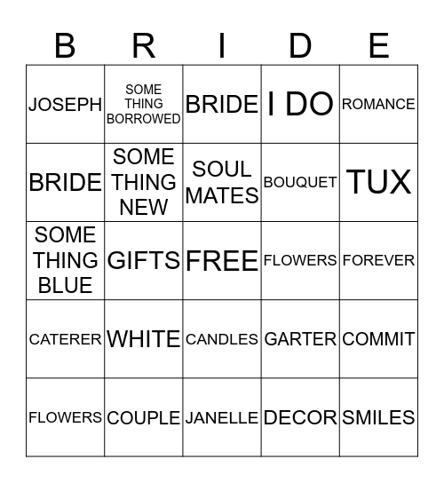 BRIDAL SHOWER BINGO Card