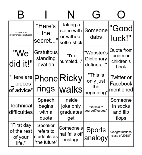 graduation bingo card