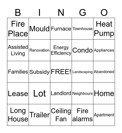HOUSING Bingo Card