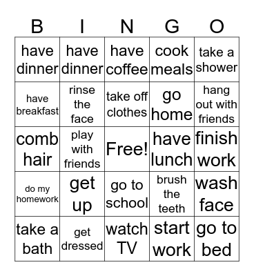 Daily Routine Bingo Card
