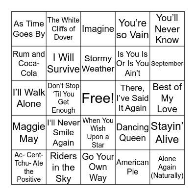 Music Bingo Card