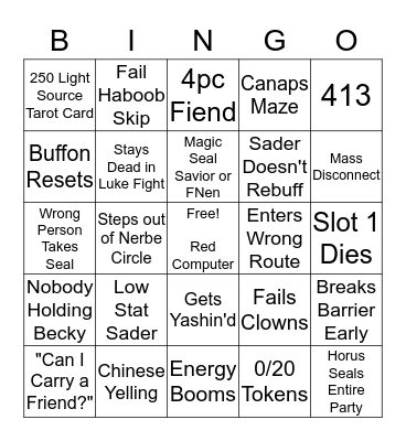 Sketchy Raid Bingo Card