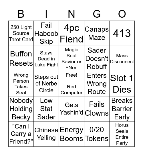 Sketchy Raid Bingo Card