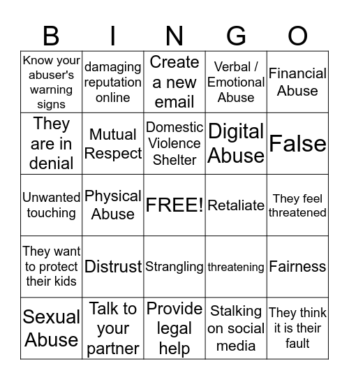 HEALTHY RELATIONSHIPS BINGO Card