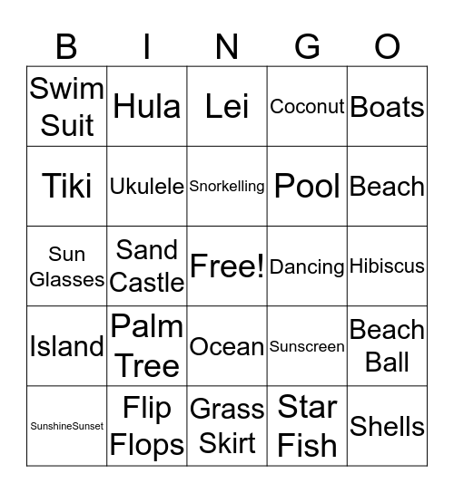 Hawaiian Day Bingo Card