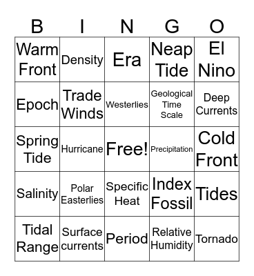 Final Exam Review Bingo Card