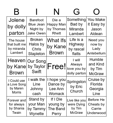 Country Bingo Card