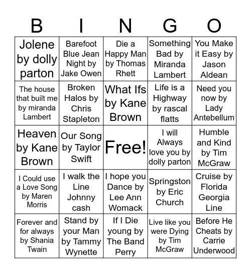 Country Bingo Card