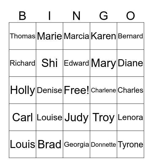 Guess Who Bingo Card