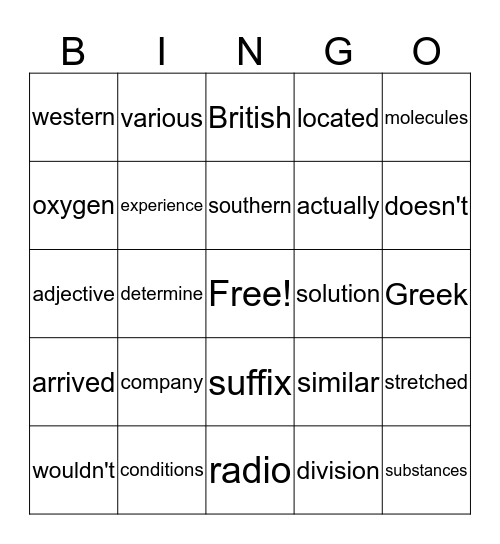 Fry 1,000 Bingo Card