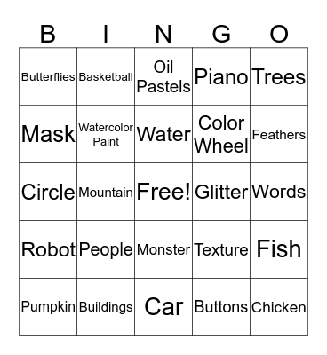 Art Show Bingo Card