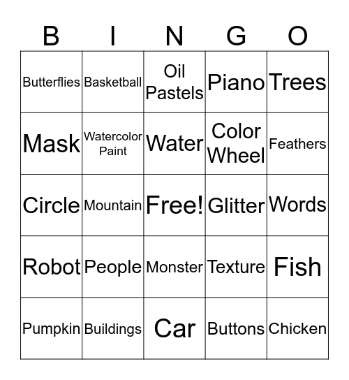 Art Show Bingo Card