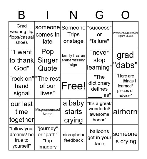 Graduation Bingo Card