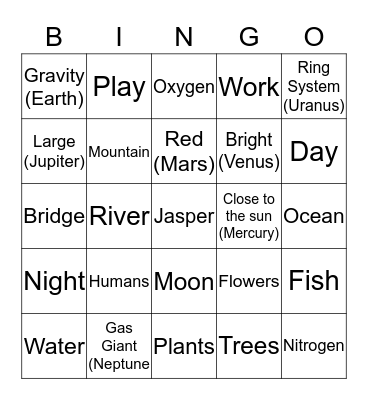 Jasper  Bingo Card