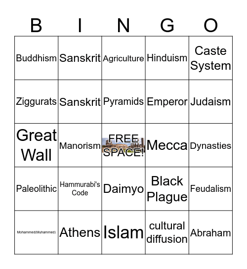 EOY 6th Grade Ancient History Review Bingo Card