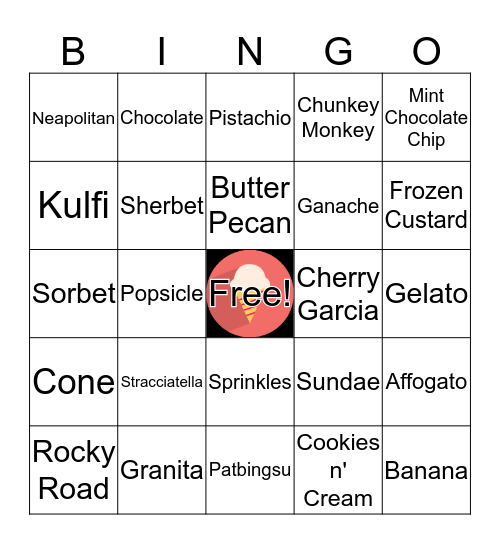 Ice Cream  Bingo Card