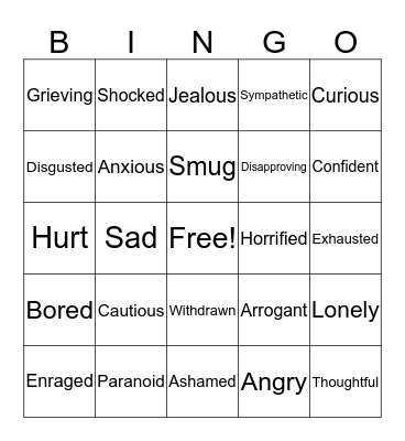 Feelings Bingo Card