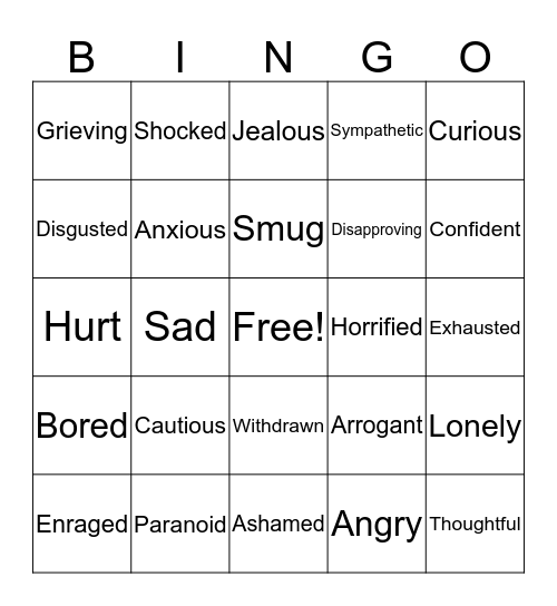 Feelings Bingo Card