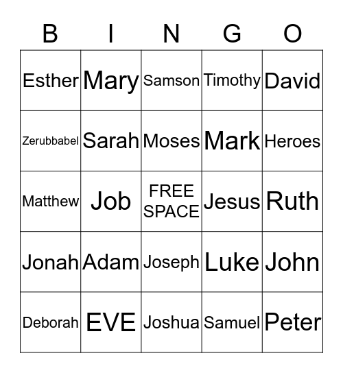 NAMES IN THE BIBLE Bingo Card
