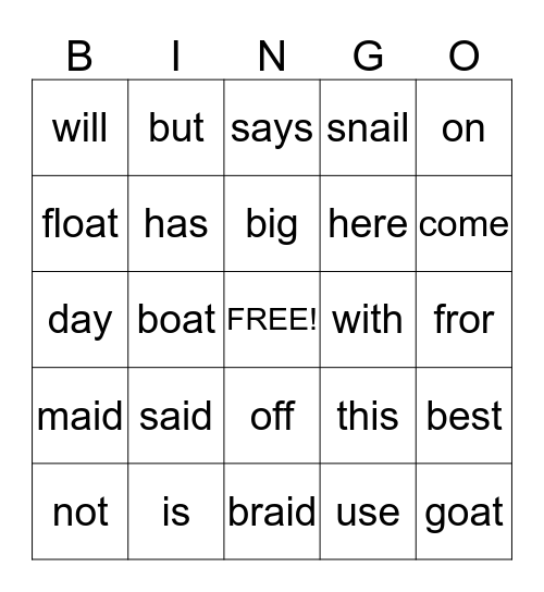 Orange Sight Words Bingo Card