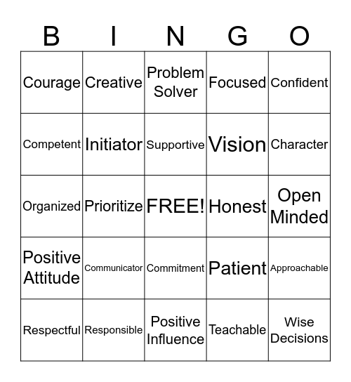 Qualities of a Leader Bingo Card