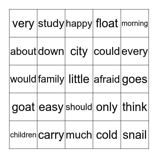 Blue Sight Words Bingo Card