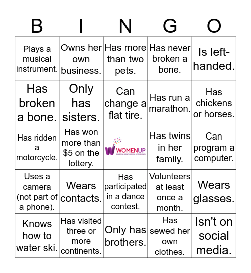 WomenUp Network Bingo Card