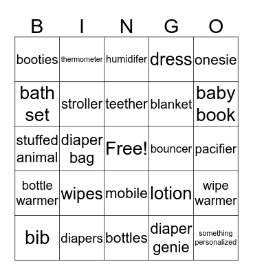 Baby Shower Gift Bingo  Bingo Card
