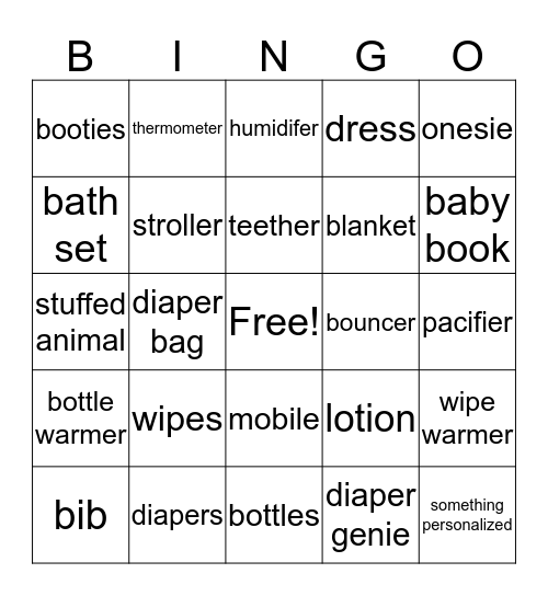 Baby Shower Gift Bingo  Bingo Card