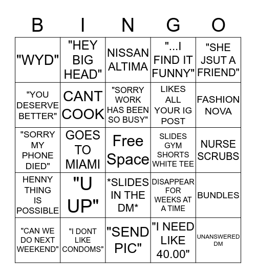 FCK BOY/GIRL BINGO Card
