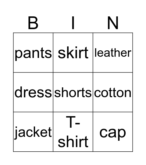 Clothes Bingo! Bingo Card