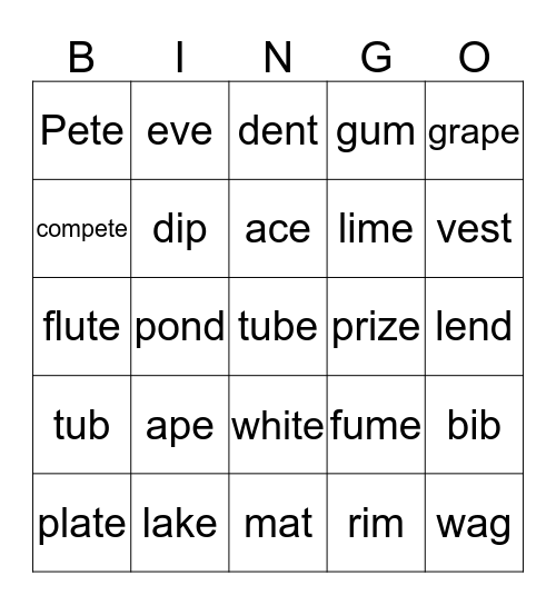short vs long vowels Bingo Card