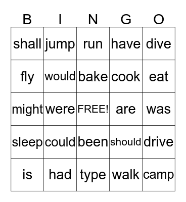 Helping and Action Verbs Bingo Card