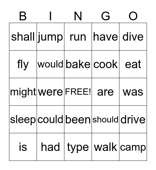 Helping and Action Verbs Bingo Card