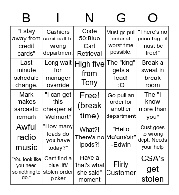 I LOVE LOWE'S BINGO Card