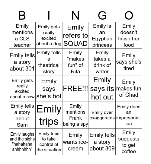 EMILY  Bingo Card