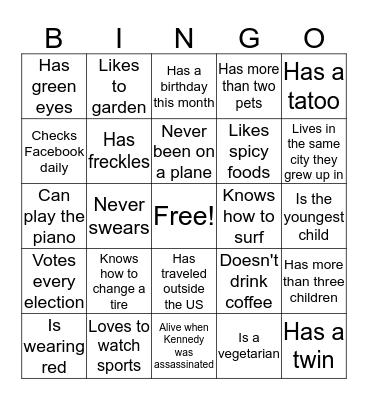 Family Reunion Bingo Card