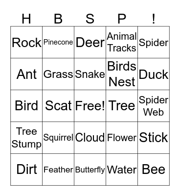 Nature Bingo! Bingo Card