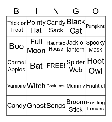 Halloween Fun Bingo Card