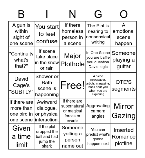 David Cage's Bingo Card