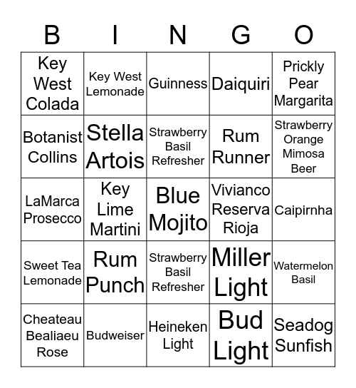 Blue Mojito Staff Bingo Card