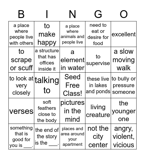 Treasures 3, Units 4-5, Vocabulary Review Bingo Card