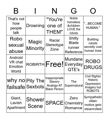 Super Best Friends Play Detroit: Become Human Official  Bingo Card