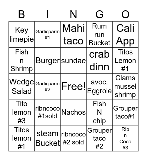 crabby bingo Card