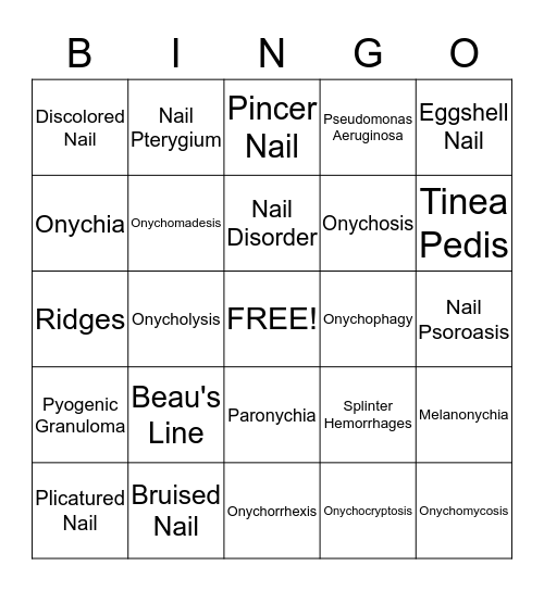 Nail Bingo Card