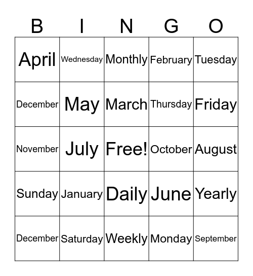 Untitled Bingo Card