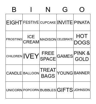 IVEY'S BIRTHDAY Bingo Card